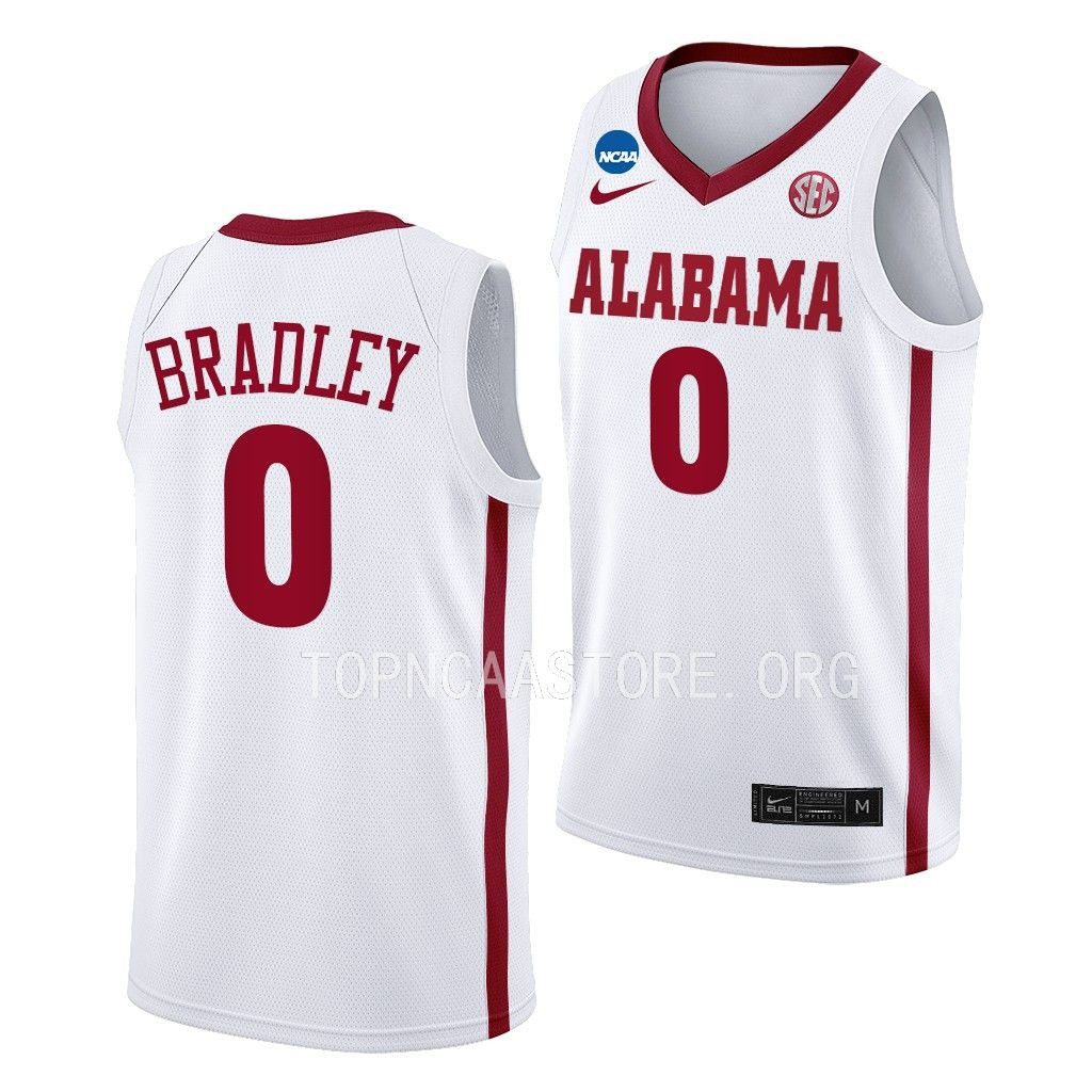 Men's Alabama Crimson Tide Jaden Bradley #0 March Madness 2023 White NCAA College Basketball Jersey